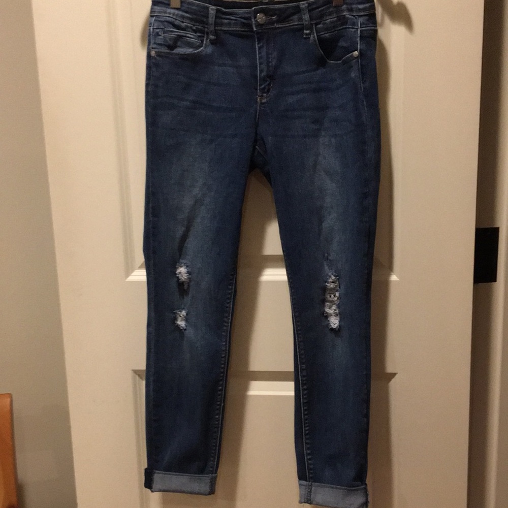 Tractr Blu distressed cuffed/raw hem stretchy jeans women’s size 28